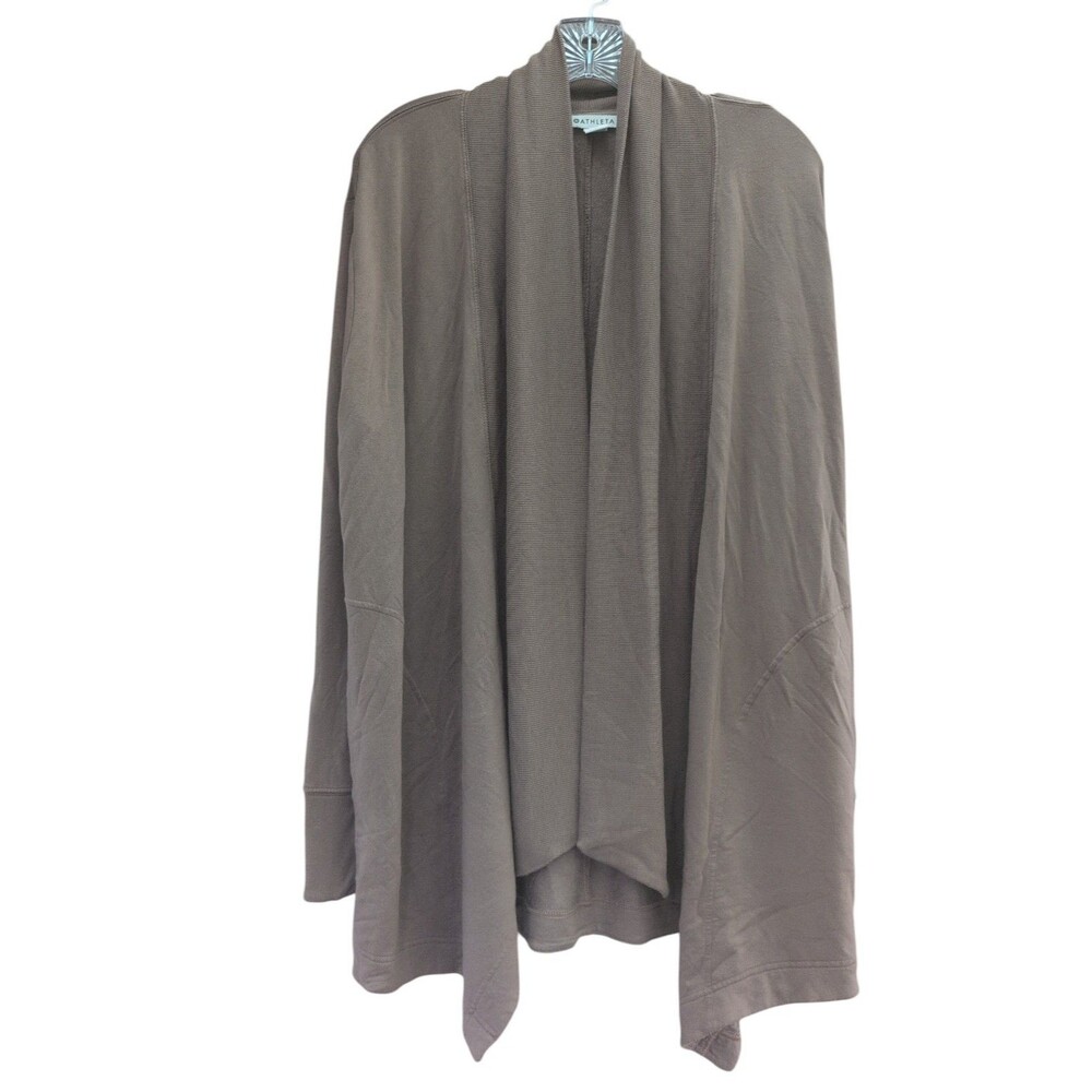 Athleta Pranayama Wrap Cardigan M Taupe Modal Open Front Yoga Travel Casual Med